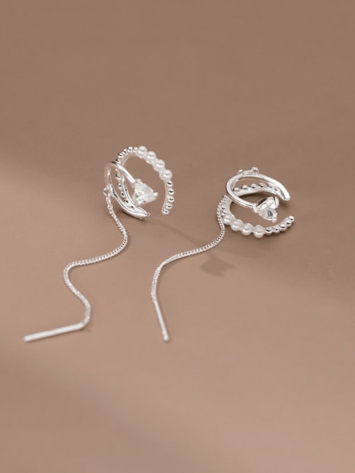 Rosh 925 Sterling Silver Cubic Zirconia Geometric Minimalist Threader Earring 2