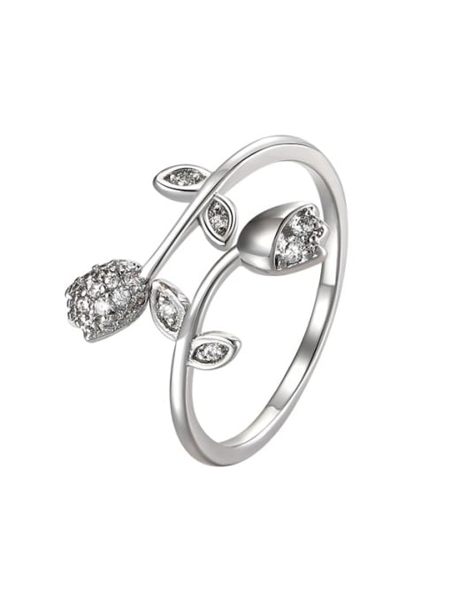 Platinum Alloy Cubic Zirconia Flower Dainty Band Ring