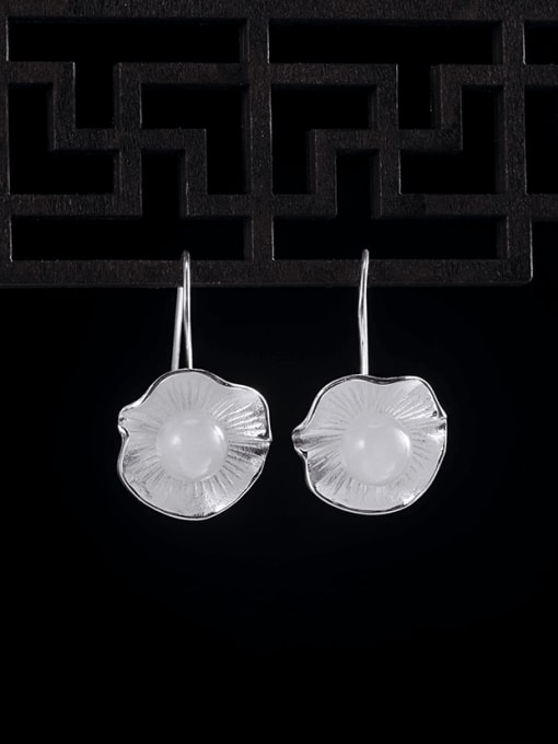 SILVER MI 925 Sterling Silver Flower Minimalist Hook Earring 2
