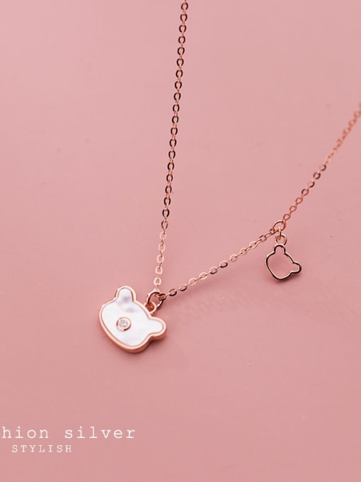 rose gold 925 Sterling Silver Shell Bear Cute Necklace
