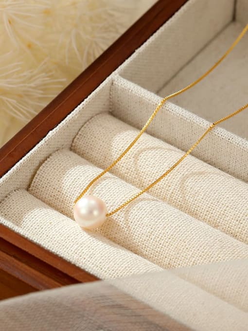 NS1086 【 Gold 8mm 】 925 Sterling Silver Imitation Pearl Round Minimalist Necklace