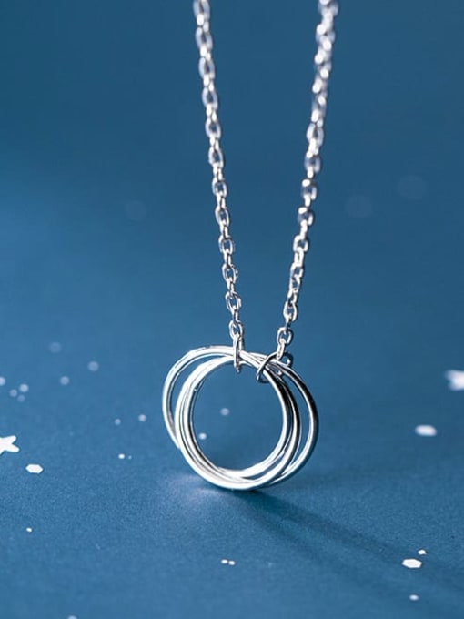 Rosh 925 Sterling Silver Simple  multi-layer circle round Necklace 0