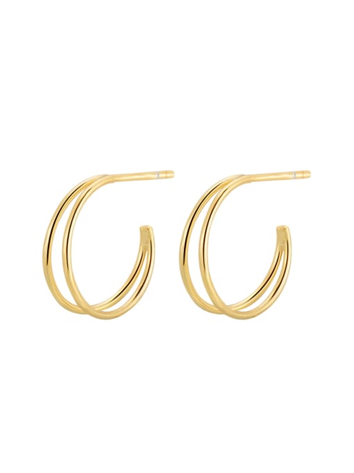 Gold Double Layer Line Earrings 925 Sterling Silver Geometric Minimalist Stud Earring