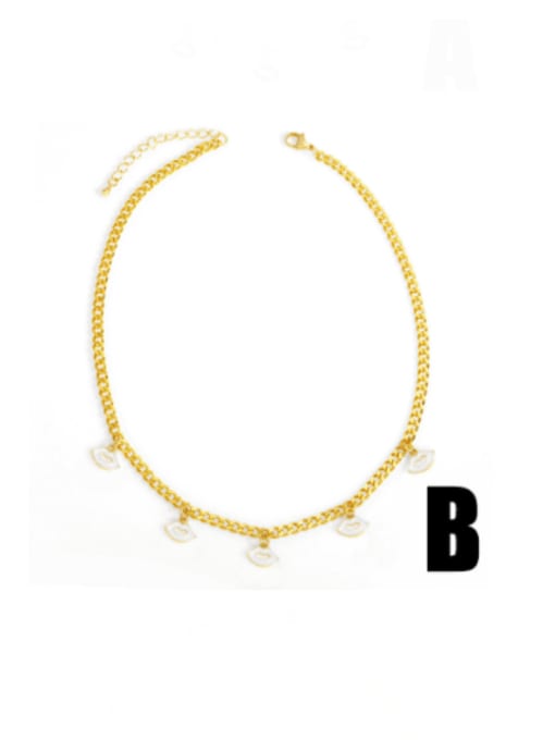 B (white) Brass Enamel Mouth Vintage Necklace