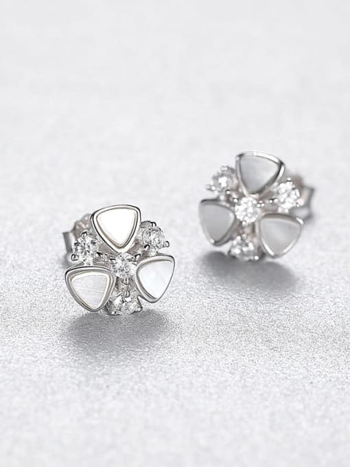 platinum 23A07 925 Sterling Silver Shell Flower Dainty Stud Earring