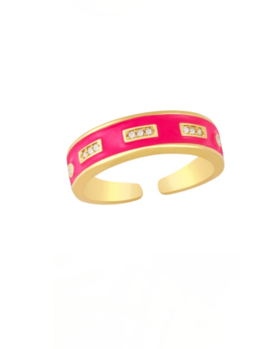 Rose red Brass Enamel Geometric Minimalist Band Ring