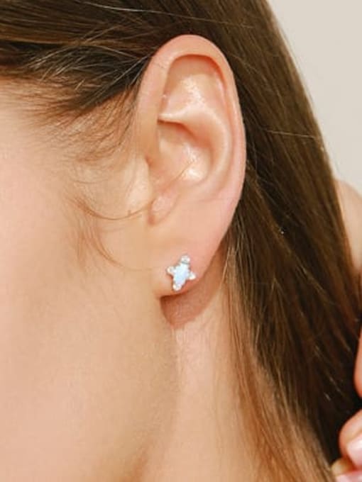 MODN 925 Sterling Silver Opal Geometric Dainty Stud Earring 1