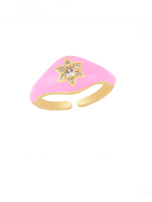 Pink Brass Enamel Rhinestone Geometric Minimalist Band Ring