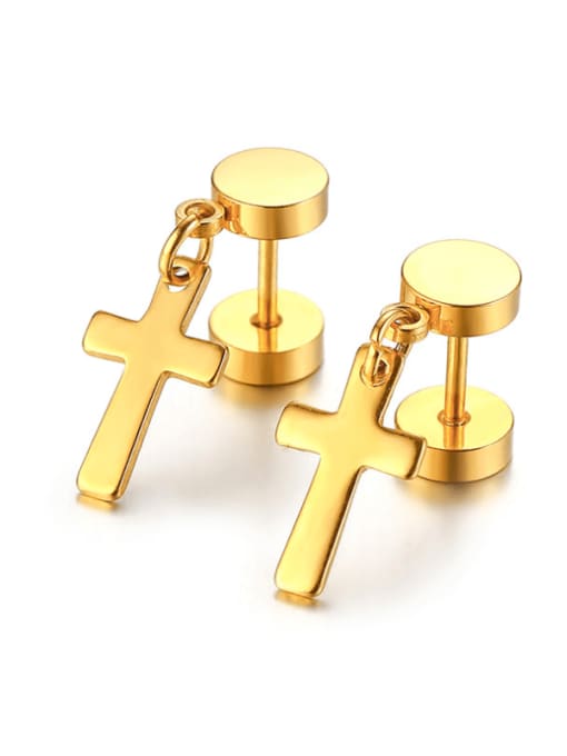 golden Stainless steel Cross Minimalist Drop Earring