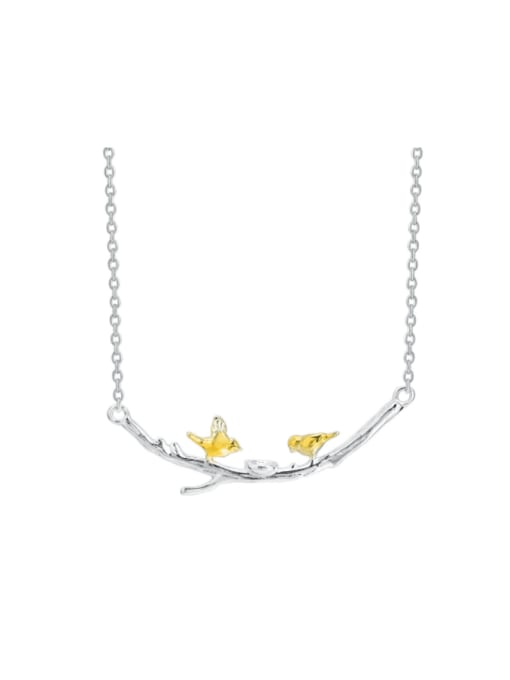 SILVER MI 925 Sterling Silver Minimalist Branch Bird  Pendant  Necklace 1