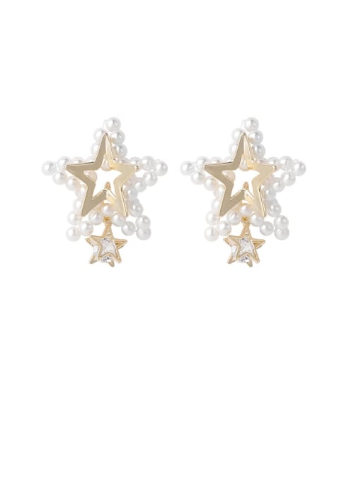 Main plan section Zinc Alloy Imitation Pearl White Star Cute Drop Earring
