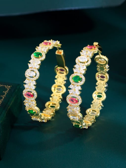 Golden color Brass Cubic Zirconia Geometric Luxury Hoop Earring