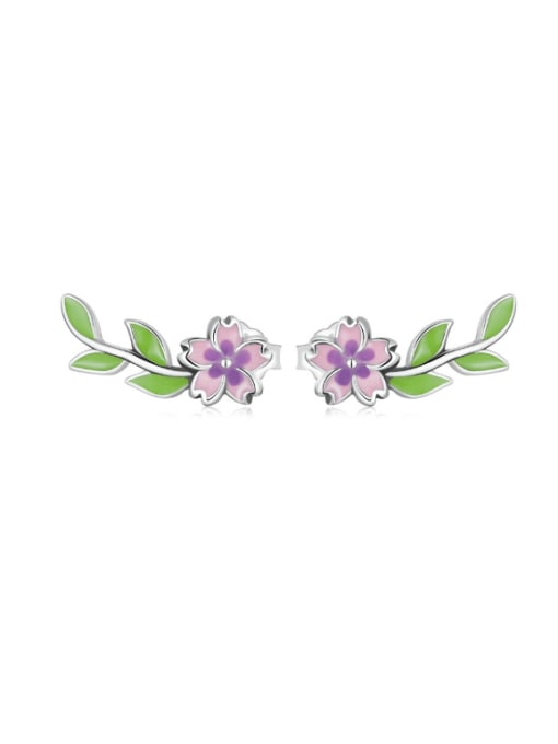Jare 925 Sterling Silver Enamel Flower Cute Stud Earring