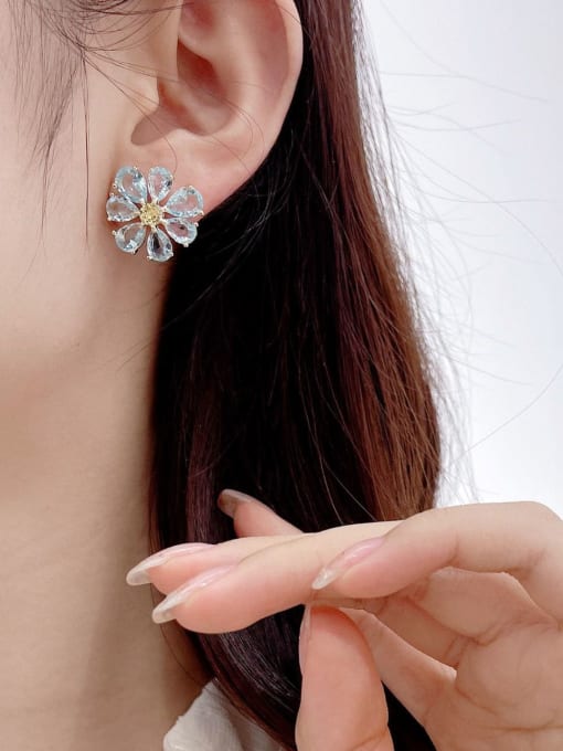 Luxu Brass Cubic Zirconia Flower Dainty Stud Earring 4