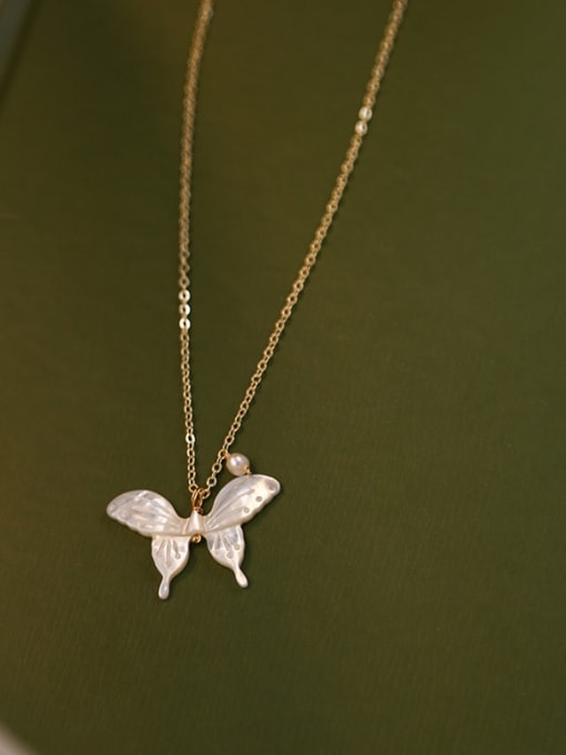 A TEEM Titanium Steel Shell Butterfly Minimalist Necklace