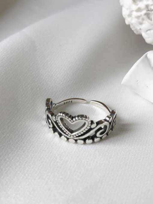 Boomer Cat 925 Sterling Silver Heart Vintage  Free Size Midi Ring 0