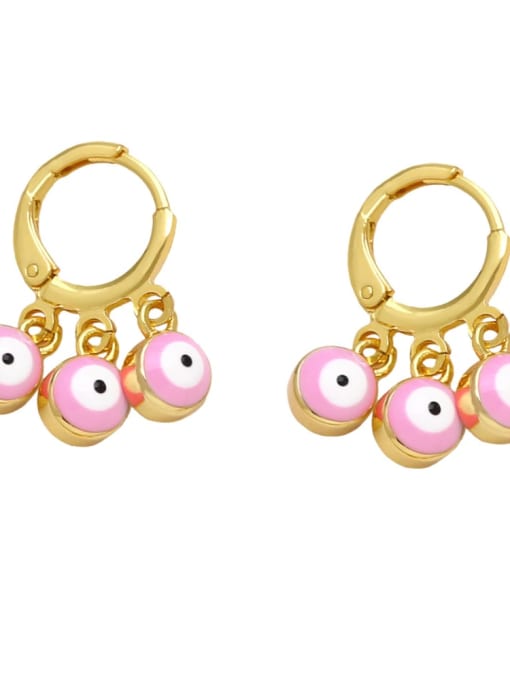 Pink Brass Enamel Evil Eye Minimalist Huggie Earring