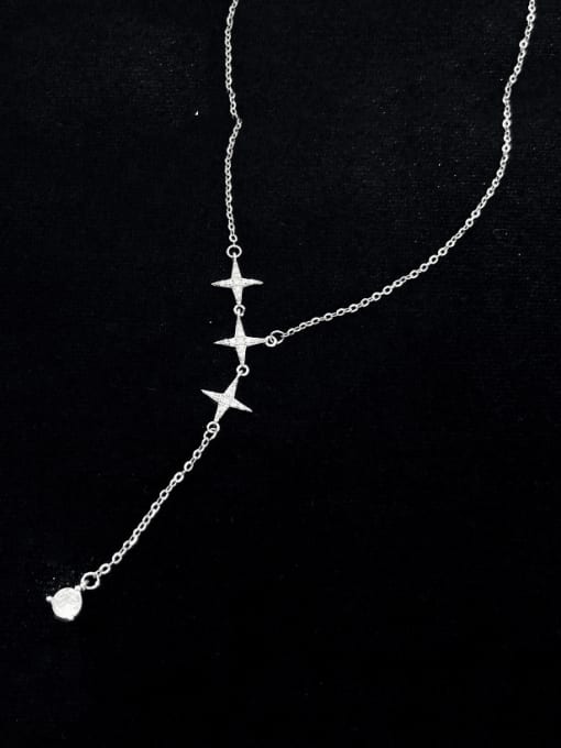 BeiFei Minimalism Silver 925 Sterling Silver Cubic Zirconia Tassel Dainty Lariat Necklace 2