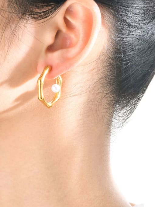 LI MUMU Stainless steel Imitation Pearl Geometric Minimalist Stud Earring 1