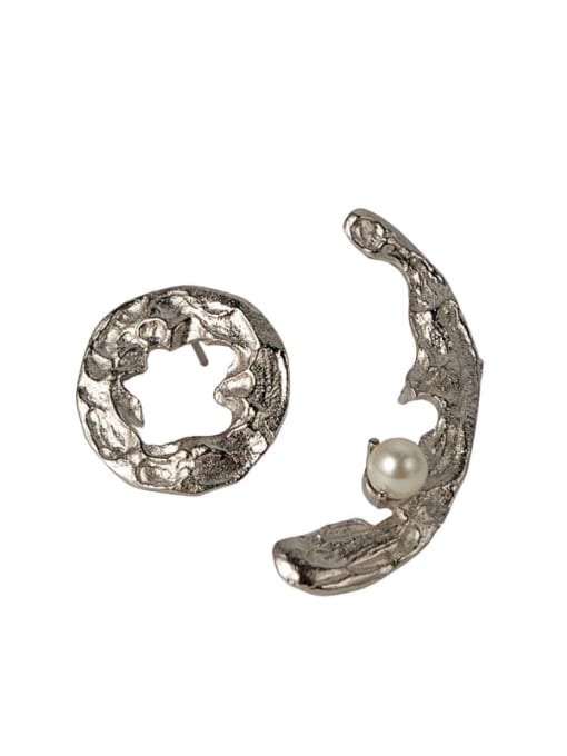 JENNY 925 Sterling Silver Imitation Pearl Irregular Vintage Stud Earring