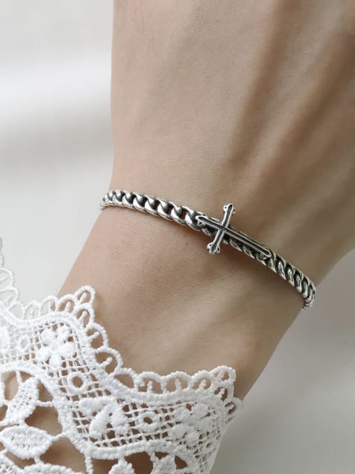 Boomer Cat 925 Sterling Silver Cross Vintage Cuff Bangle 0