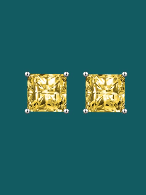 Yellow Brass Cubic Zirconia Multi Color Square Minimalist Stud Earring