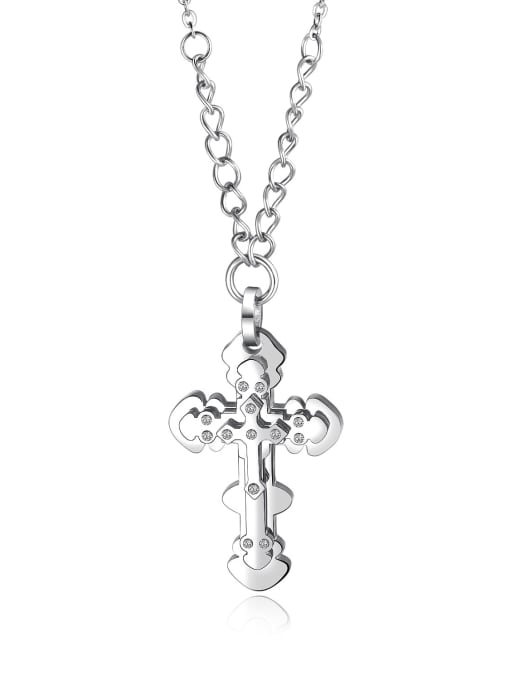 Steel Titanium Rhinestone Cross Minimalist Regligious Necklace