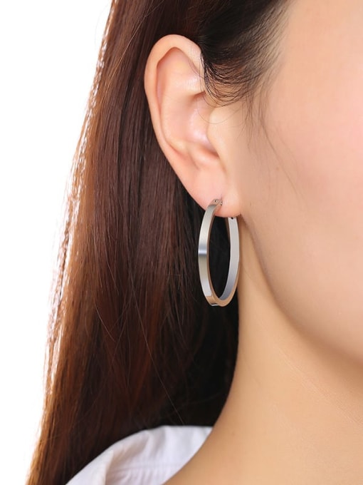 CONG Titanium Round Minimalist Hollow  Hoop Earring 1