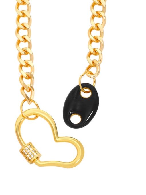 black Brass Enamel Heart Hip Hop Hollow Chain Necklace