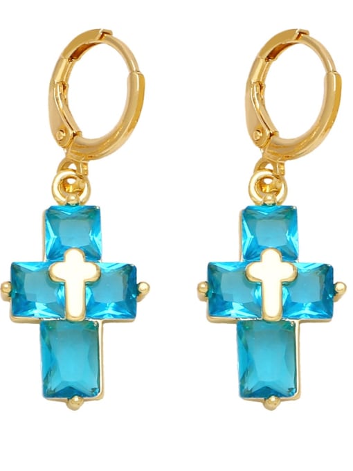 Light blue Brass Cubic Zirconia Cross Hip Hop Huggie Earring