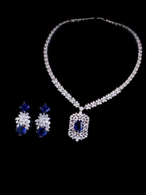 L.WIN Brass Cubic Zirconia Luxury Geometric  Earring and Necklace Set 3