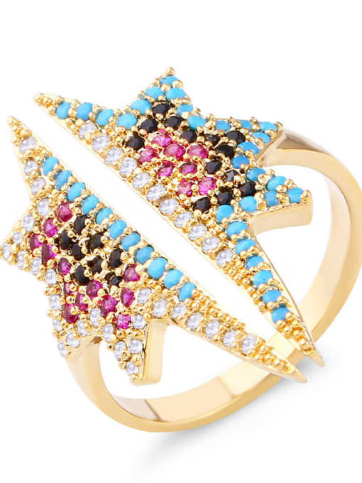 golden Brass Cubic Zirconia Geometric Luxury Band Ring