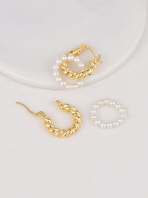 CHARME Brass Imitation Pearl Geometric Minimalist Fried Dough Twists Shell Bead Earrings 2