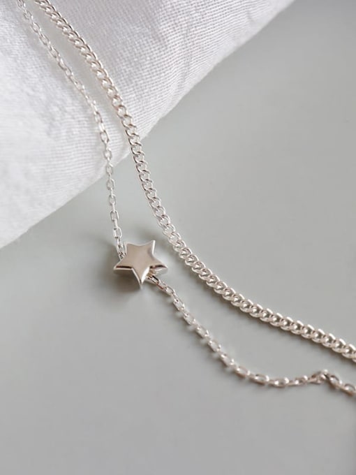 DAKA 925 Sterling Silver minimalist double layer chain pentagonal Star anklet 3