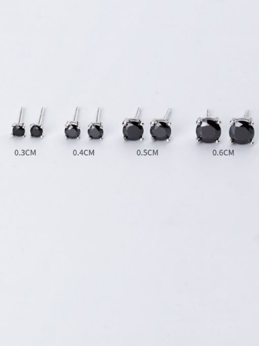 Rosh 925 Sterling Silver Cubic Zirconia Black Round Minimalist Stud Earring 1
