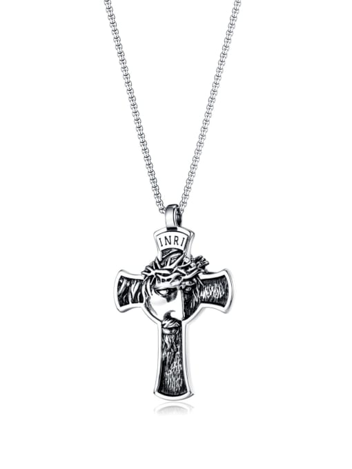 GX2181 Pendant + Pearl Chain 2*55cm Stainless steel Cross Vintage Regligious Necklace