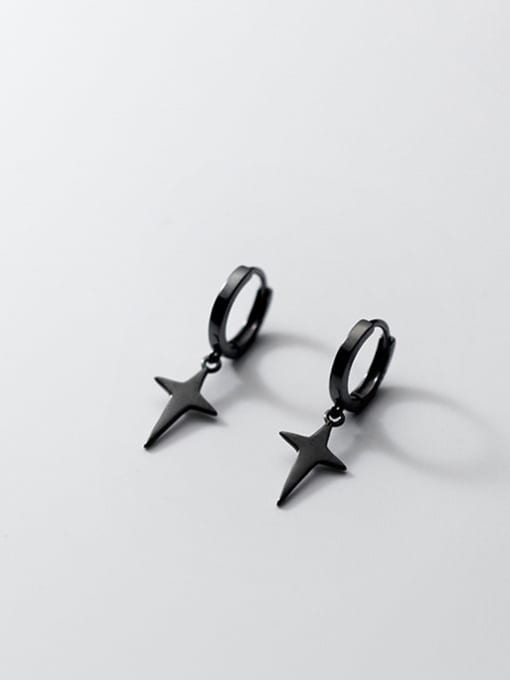 black 925 Sterling Silver Cross Minimalist Huggie Earring