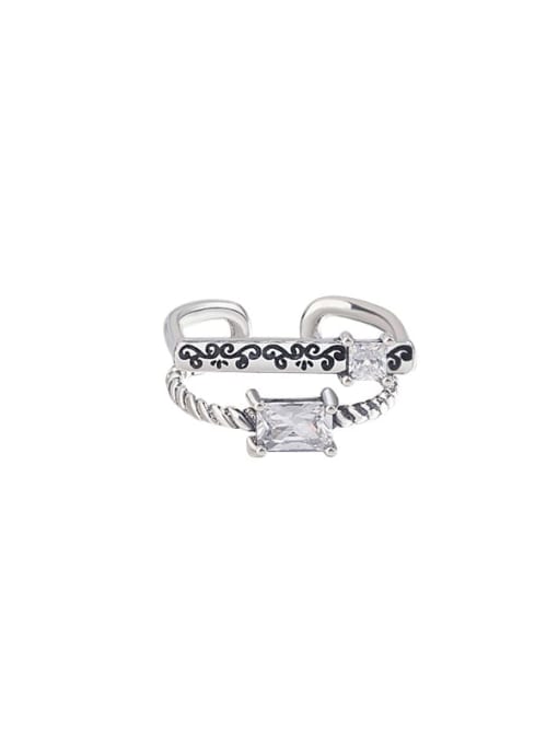 HAHN 925 Sterling Silver Cubic Zirconia Geometric  Vintage Twist double layer Stackable Ring 0
