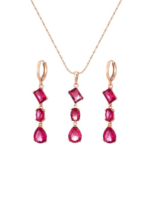 Magenta (suit) Alloy  Crystal Water Drop  Red Earring and Necklace Set