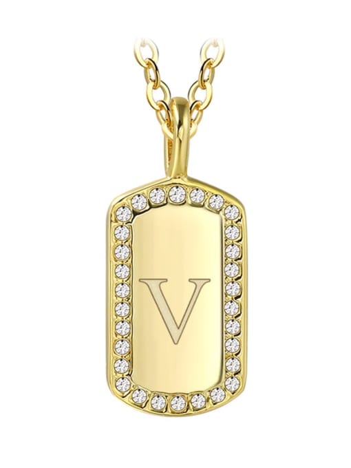 Gold Letter  V Brass Rhinestone Letter Minimalist Necklace