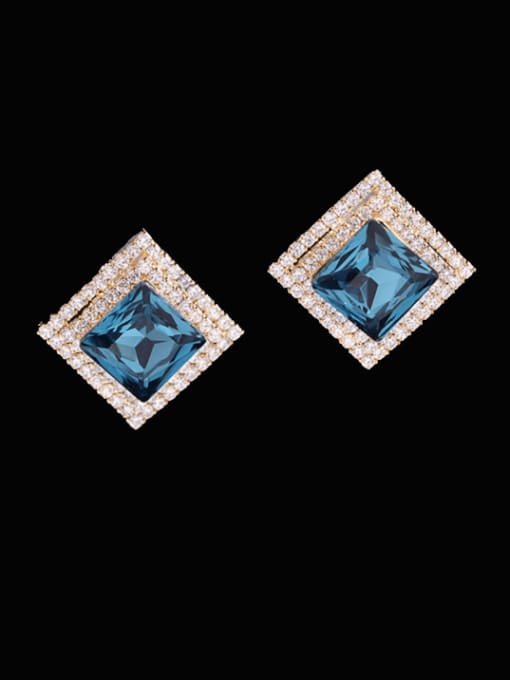 Gold Blue Crystal Brass Cubic Zirconia Geometric Dainty Stud Earring