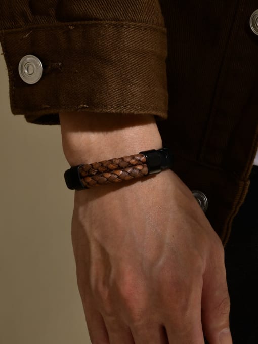 CONG Stainless steel Leather Geometric Hip Hop Handmade Weave Bracelet 3