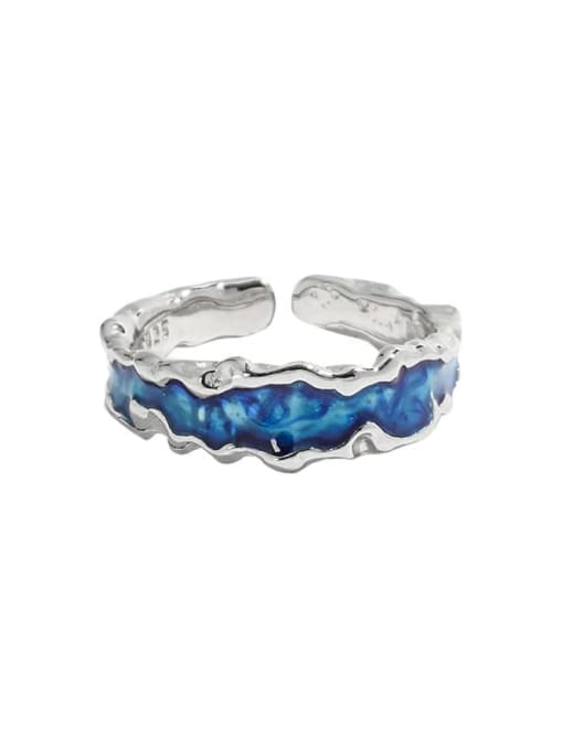 Platinum (blue) 925 Sterling Silver Enamel Geometric Vintage Band Ring