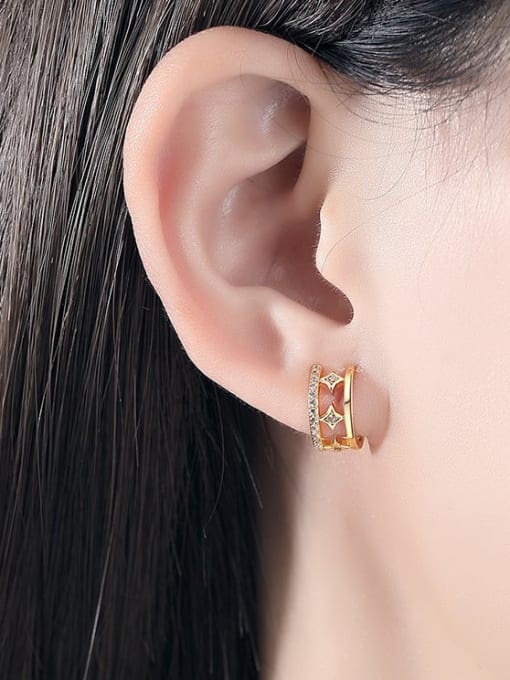 BLING SU Brass Rhinestone Geometric Minimalist Single Earring(Single -Only one) 1