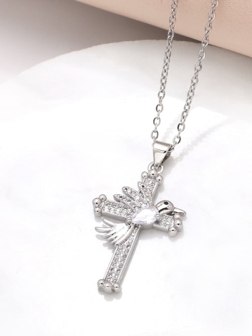 B Brass Cubic Zirconia Cross Trend Necklace