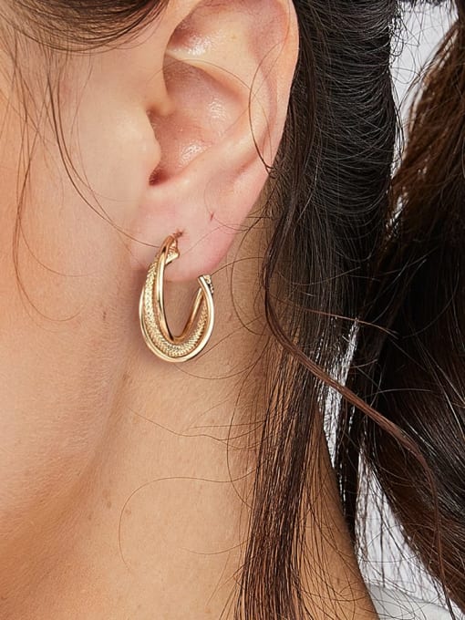 CHARME Brass Geometric Minimalist  C Shape  Woven Huggie Earring 1