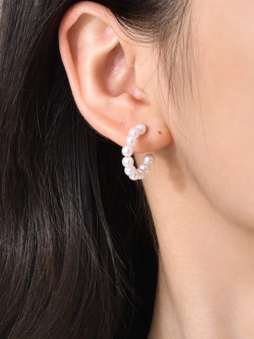 LI MUMU Stainless steel Imitation Pearl Geometric Minimalist Stud Earring 1