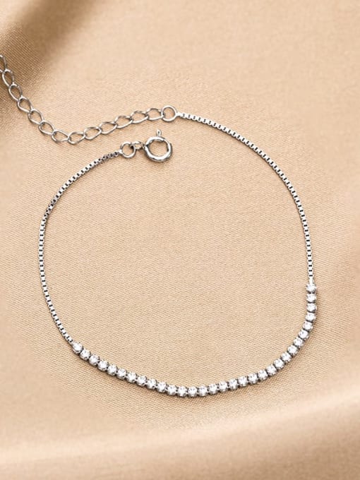 BRS296 【 Platinum 】 925 Sterling Silver Cubic Zirconia Geometric Dainty Link Bracelet