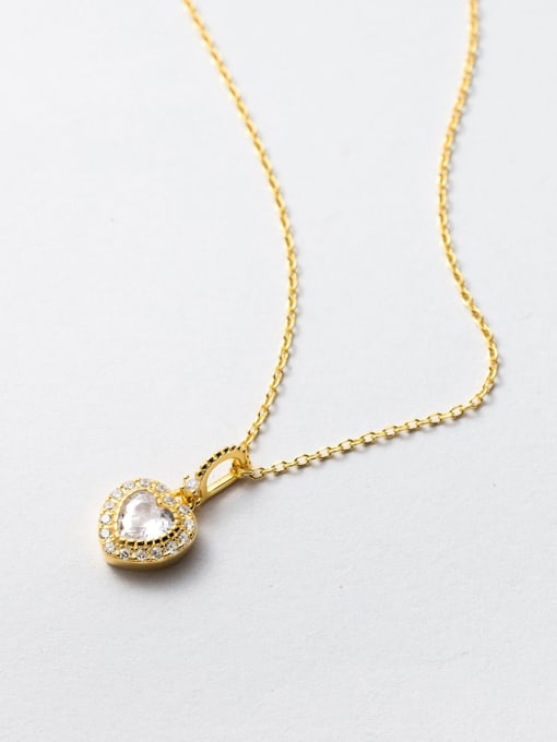 gold 925 Sterling Silver Cubic Zirconia Heart Minimalist Necklace