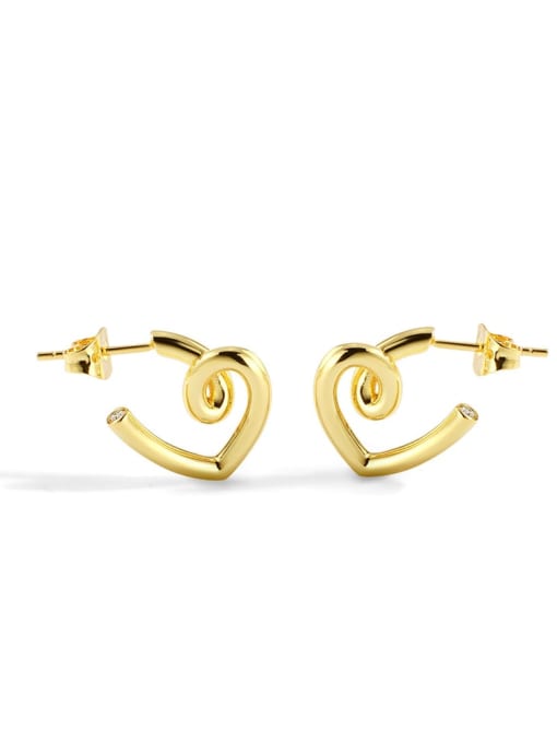 Gold Brass Smooth Heart Minimalist Stud Earring